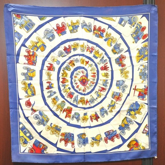 Authentic HERMES Carre 90 Scarf "CARROSSERIE" Silk Blue - Picture 1 of 14